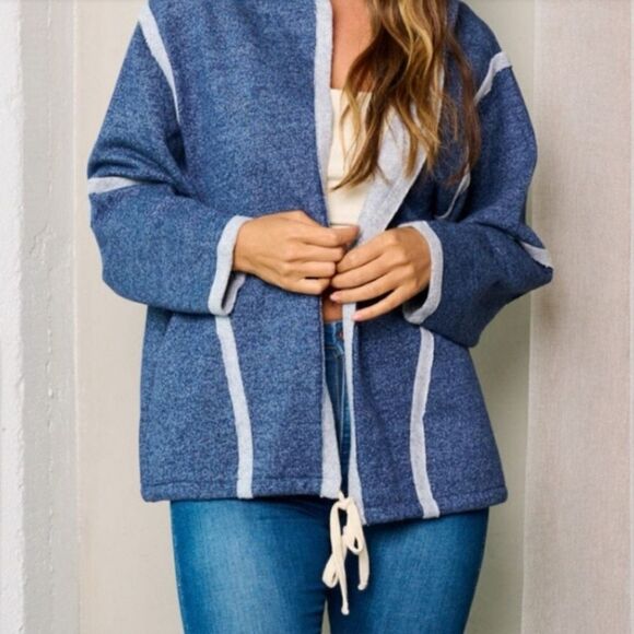 Double Zero Hooded Cardigan Jacket Open Front Long Sleeve Size Small Oversized - Picture 9 of 9